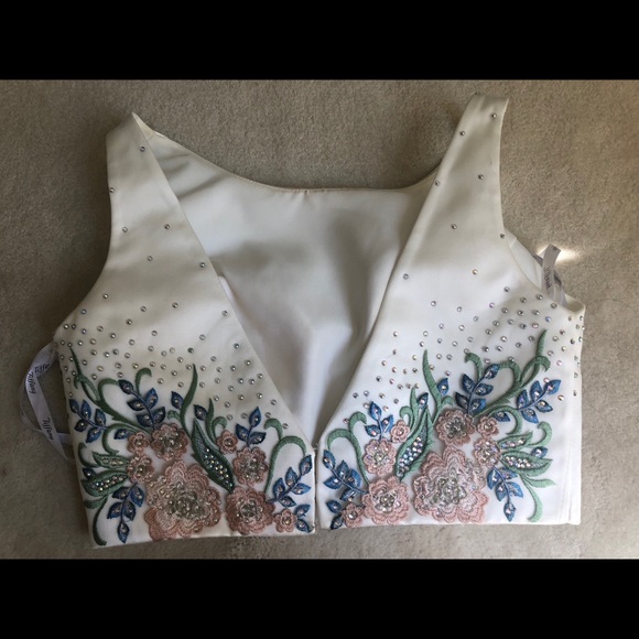 Tiffany Designs White Two Piece Floral Prom Dress - Picture 7 of 8